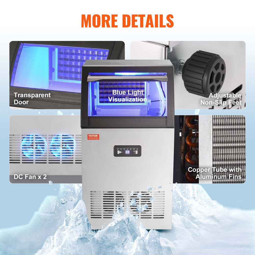 VEVOR Commercial Ice Maker Freestanding Cabinet Machine 54 kg/24H 50 Ice Cubes