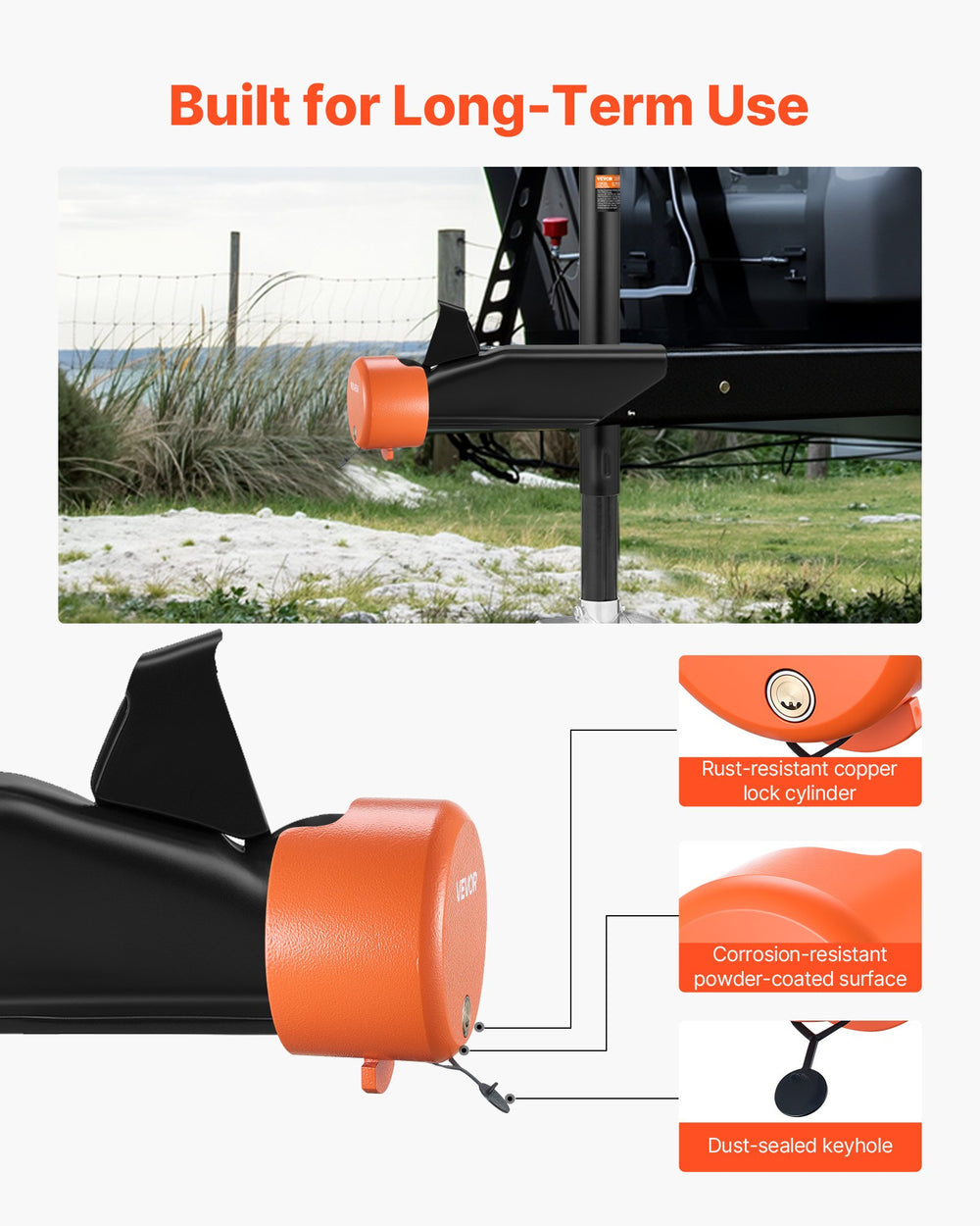 VEVOR Trailer Lock, Fits 47.5, 50.6 & 58.6 mm Straight Tongue Ball Couplers, Heavy Duty Hitch Lock with 4 Keys Secures Security Chains, Anti-Theft RV Trailer Locks for RV, Trailer, Boat