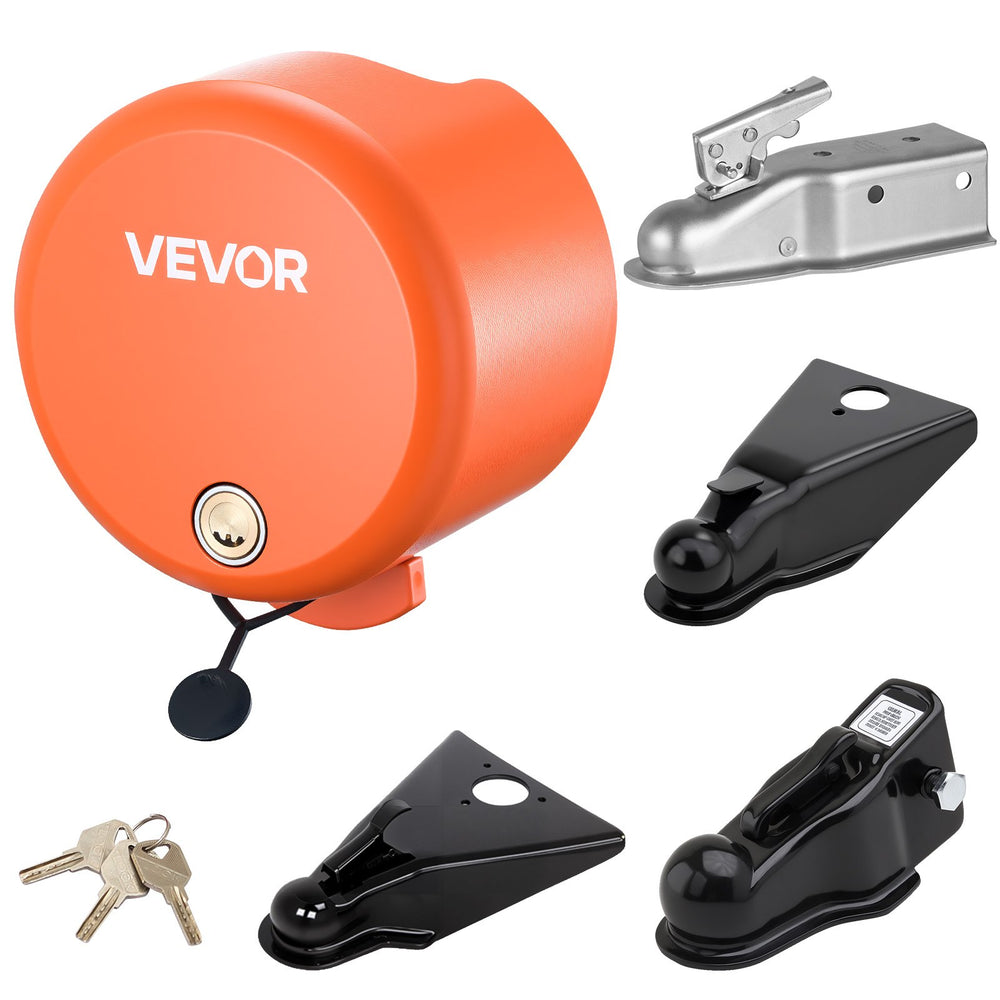 VEVOR Trailer Lock, Fits 47.5, 50.6 & 58.6 mm Straight Tongue Ball Couplers, Heavy Duty Hitch Lock with 4 Keys Secures Security Chains, Anti-Theft RV Trailer Locks for RV, Trailer, Boat