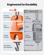 VEVOR Digital Crane Scale, 880 lbs/400 kg Max Capacity, Handheld Hanging Scale with Cast Aluminum Case & LCD Display, 100 g Division & 3 Unit Switch, Auto-Off Setting for Farm Hunting Fishing, Orange