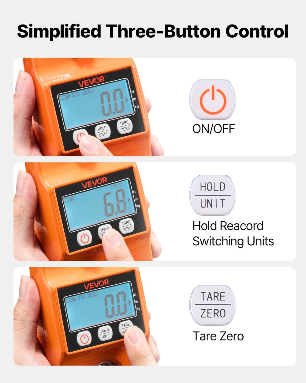 VEVOR Digital Crane Scale, 880 lbs/400 kg Max Capacity, Handheld Hanging Scale with Cast Aluminum Case & LCD Display, 100 g Division & 3 Unit Switch, Auto-Off Setting for Farm Hunting Fishing, Orange