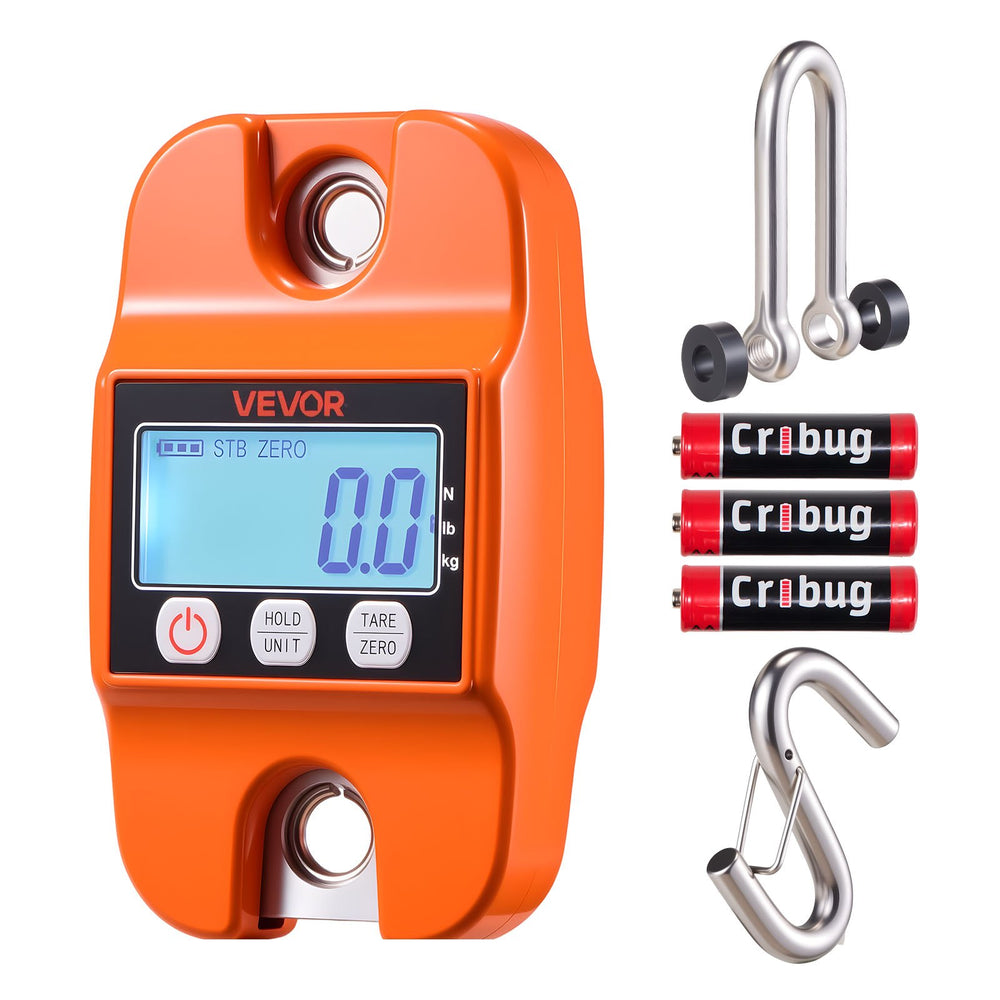 VEVOR Digital Crane Scale, 880 lbs/400 kg Max Capacity, Handheld Hanging Scale with Cast Aluminum Case & LCD Display, 100 g Division & 3 Unit Switch, Auto-Off Setting for Farm Hunting Fishing, Orange