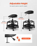 VEVOR Rolling Shop Stool, Pneumatic Garage Seat/Work Stool with 300 lbs Capacity, Adjustable Height Roller Creeper Seat, 360° Swivel Padded Workshop Stool with Casters, for Garage, Shop & Auto Repair