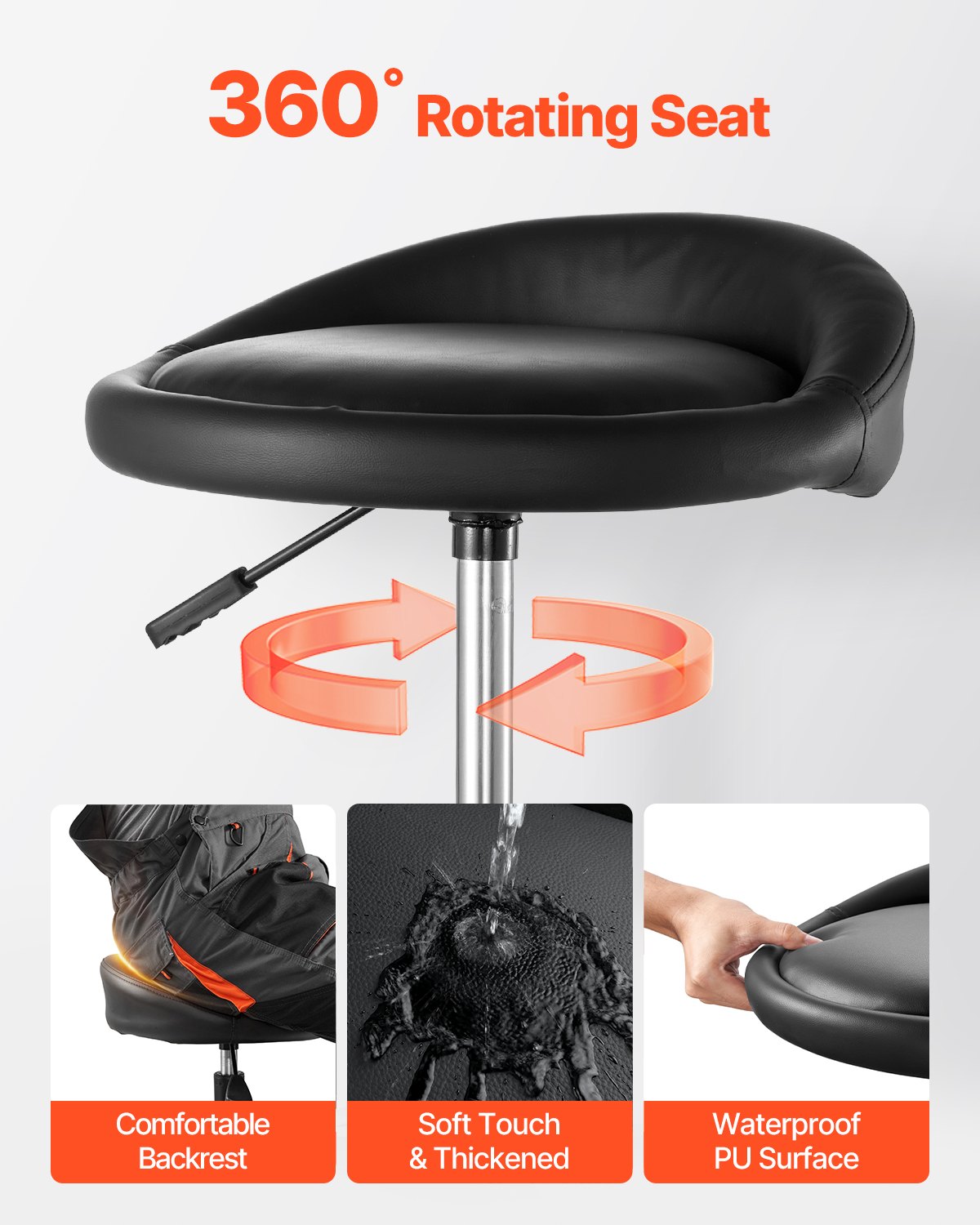 VEVOR Rolling Shop Stool, Pneumatic Garage Seat/Work Stool with 300 lbs Capacity, Adjustable Height Roller Creeper Seat, 360° Swivel Padded Workshop Stool with Casters, for Garage, Shop & Auto Repair
