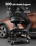 VEVOR Rolling Shop Stool, Pneumatic Garage Seat/Work Stool with 300 lbs Capacity, Adjustable Height Roller Creeper Seat, 360° Swivel Padded Workshop Stool with Casters, for Garage, Shop & Auto Repair