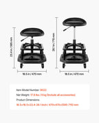VEVOR Rolling Shop Stool, Pneumatic Garage Seat/Work Stool with 300 lbs Capacity, Adjustable Height Roller Creeper Seat, 360° Swivel Padded Workshop Stool with Casters, for Garage, Shop & Auto Repair