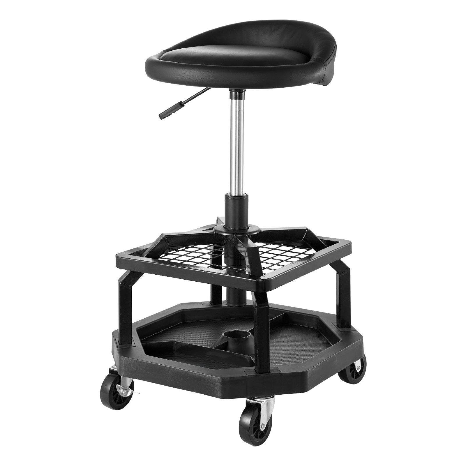 VEVOR Rolling Shop Stool, Pneumatic Garage Seat/Work Stool with 300 lbs Capacity, Adjustable Height Roller Creeper Seat, 360° Swivel Padded Workshop Stool with Casters, for Garage, Shop & Auto Repair