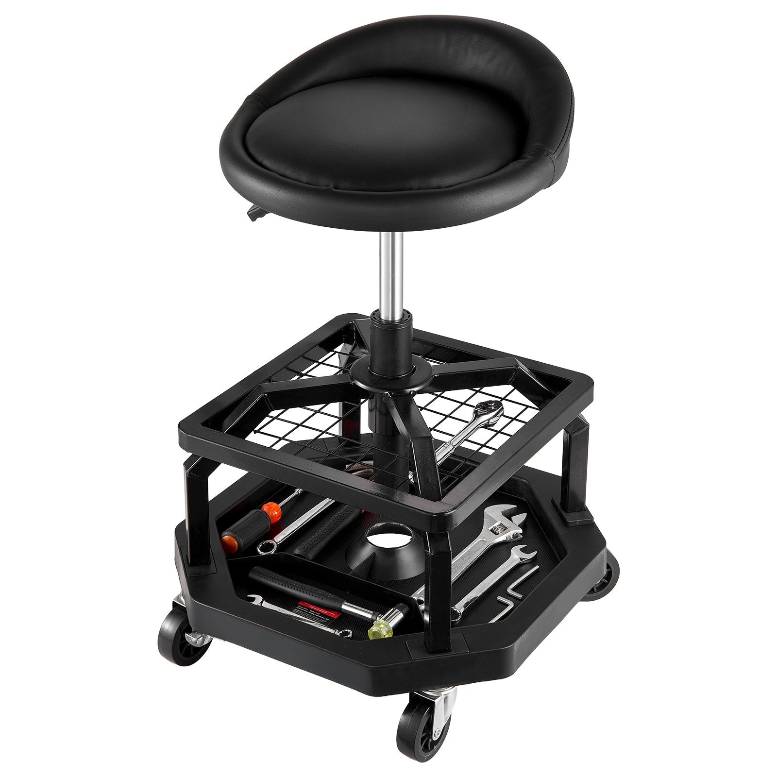 VEVOR Rolling Shop Stool, Pneumatic Garage Seat/Work Stool with 300 lbs Capacity, Adjustable Height Roller Creeper Seat, 360° Swivel Padded Workshop Stool with Casters, for Garage, Shop & Auto Repair