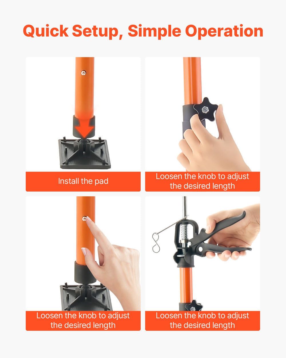 VEVOR Cabinet Jack Support Pole, 2-Pack, 116-290 cm Steel Telescopic Quick Support Rod, Adjustable 3rd Hand System up to 70 kg Capacity for Installing Cabinets, Lifting Drywall, Cargo Bars