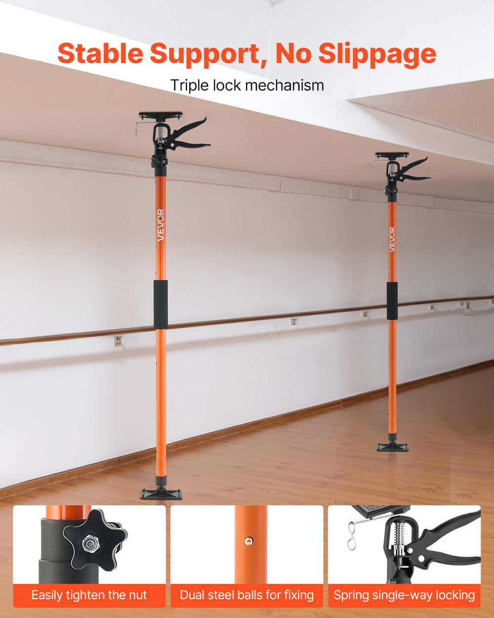 VEVOR Cabinet Jack Support Pole, 8-Pack, 116-290 cm Steel Telescopic Quick Support Rod, Adjustable 3rd Hand System up to 70 kg Capacity for Installing Cabinets, Lifting Drywall, Cargo Bars