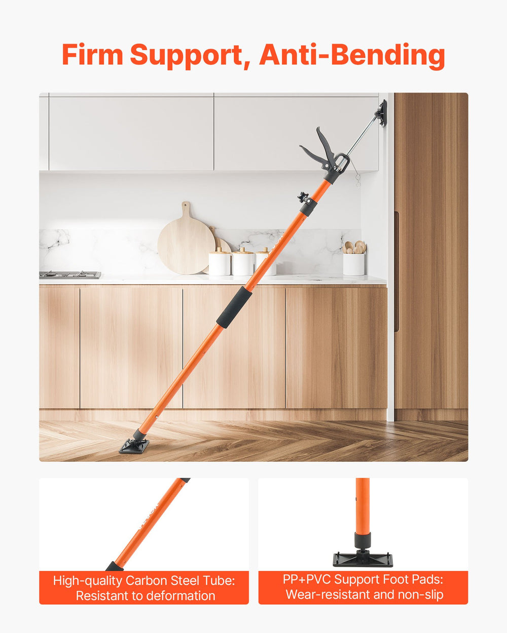 VEVOR Cabinet Jack Support Pole, 8-Pack, 116-290 cm Steel Telescopic Quick Support Rod, Adjustable 3rd Hand System up to 70 kg Capacity for Installing Cabinets, Lifting Drywall, Cargo Bars