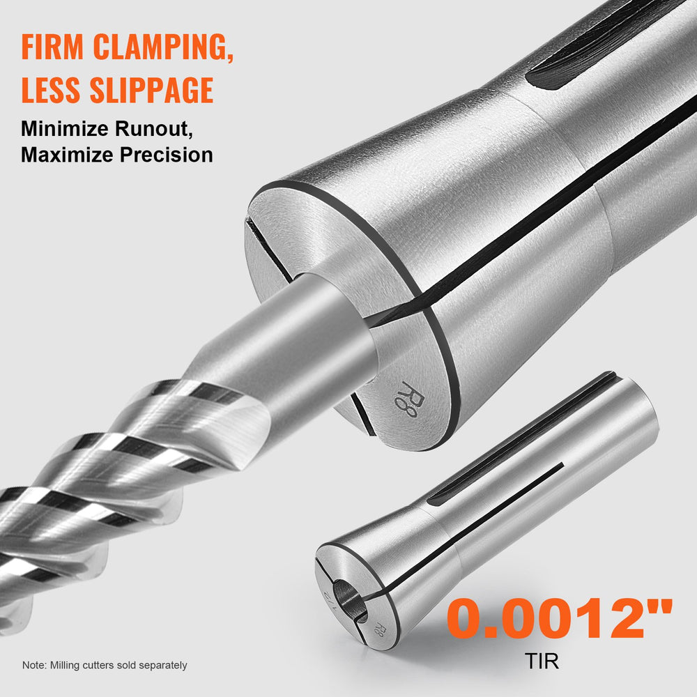 VEVOR 13 pcs Precision R8 Collet Set, 1/8" - 7/8", 45# Mill Collet Chuck 0.0012"/30μm TIR with 13 Labeled Storage Boxes, for Milling Machine Drill Presses Boring Machine Machining Center