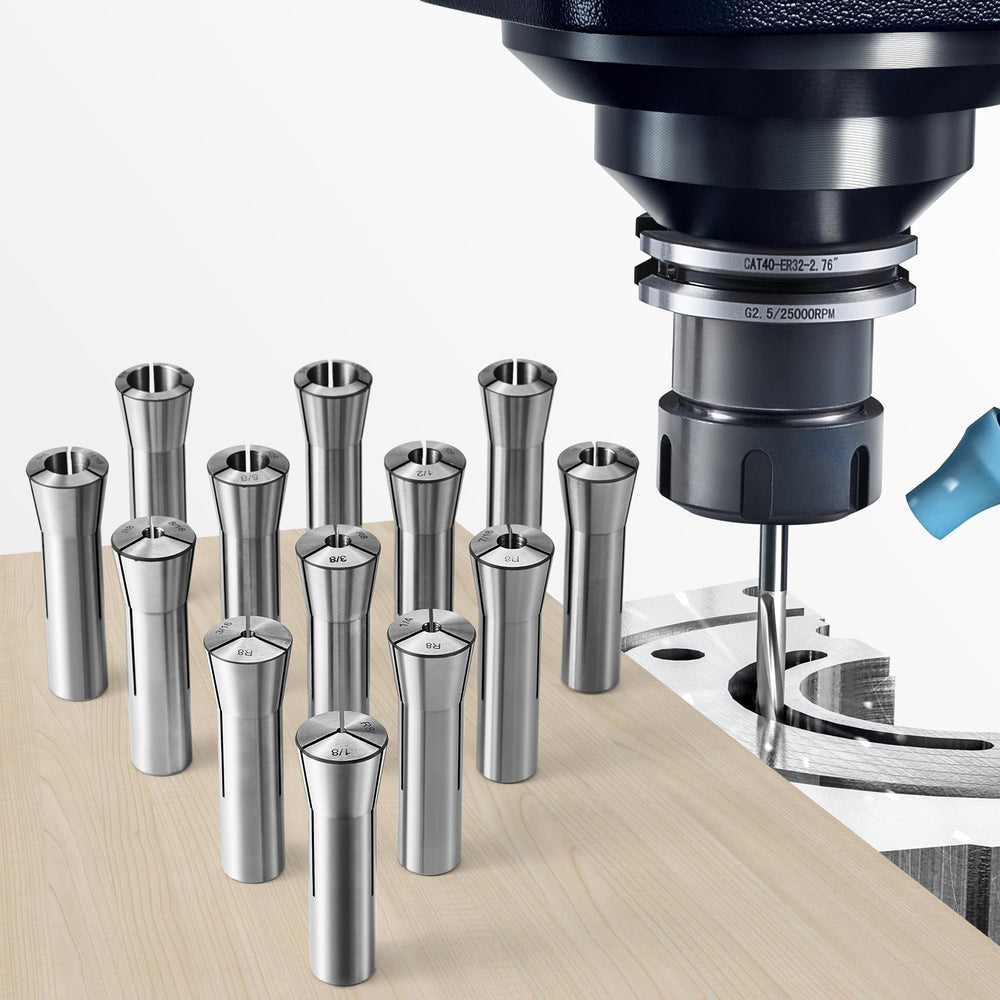 VEVOR 13 pcs Precision R8 Collet Set, 1/8" - 7/8", 45# Mill Collet Chuck 0.0012"/30μm TIR with 13 Labeled Storage Boxes, for Milling Machine Drill Presses Boring Machine Machining Center