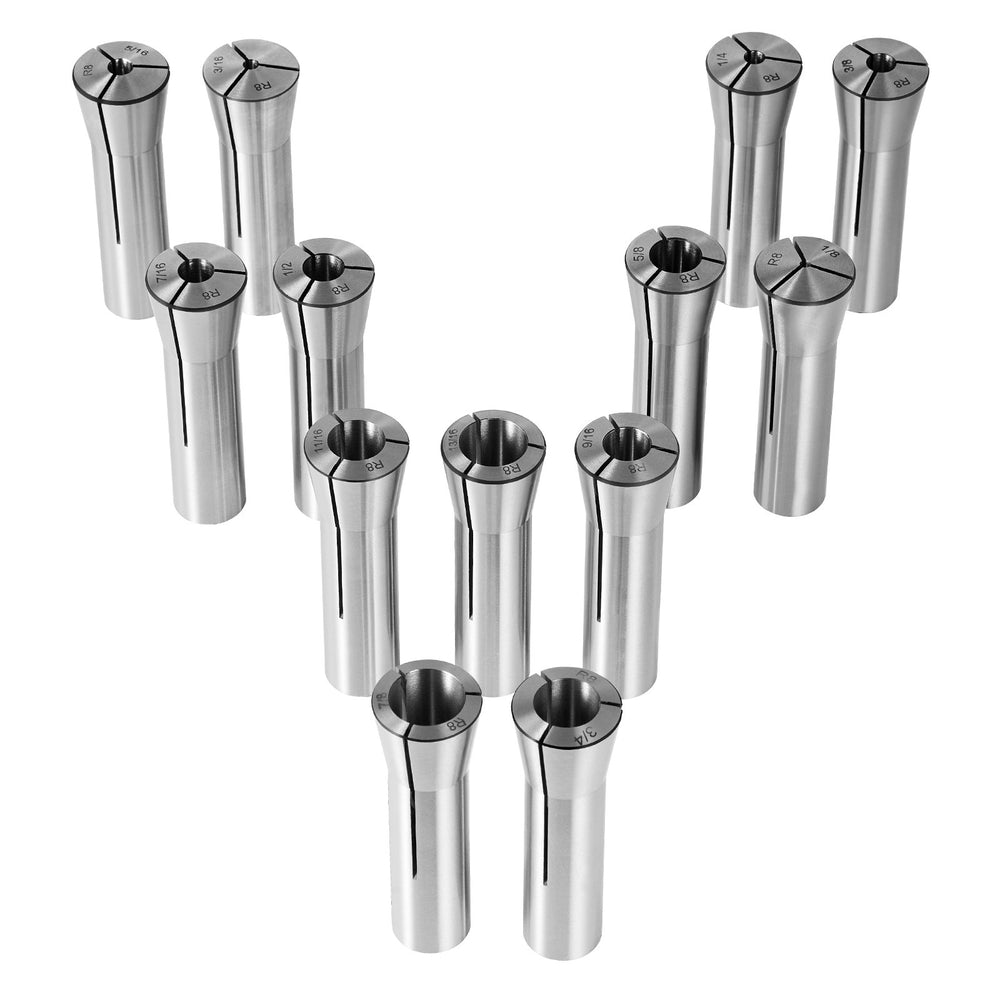 VEVOR 13 pcs Precision R8 Collet Set, 1/8" - 7/8", 45# Mill Collet Chuck 0.0012"/30μm TIR with 13 Labeled Storage Boxes, for Milling Machine Drill Presses Boring Machine Machining Center