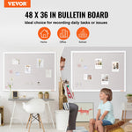 VEVOR 48"x36" White Cork Board with Linen Surface – Stylish Wall-Mounted Bulletin Board for Home, School, Office – Elegant & Functional Noticeboard