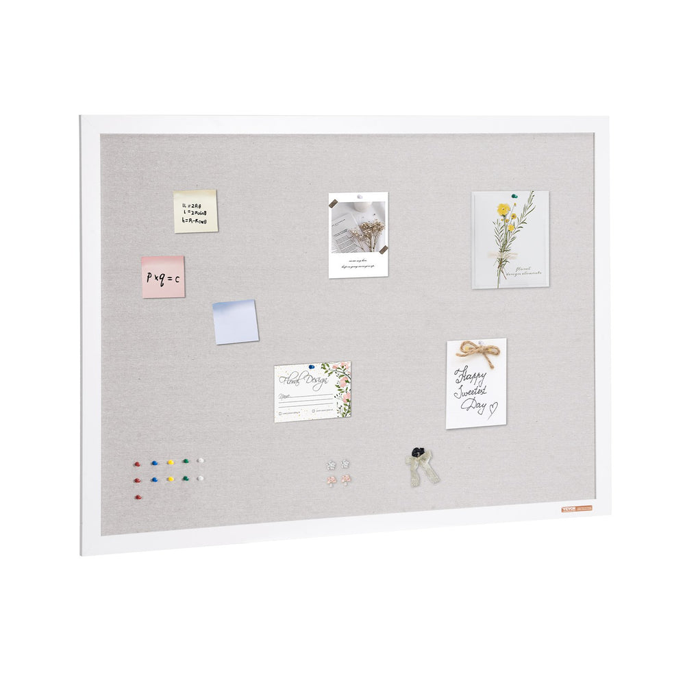 VEVOR 48"x36" White Cork Board with Linen Surface – Stylish Wall-Mounted Bulletin Board for Home, School, Office – Elegant & Functional Noticeboard