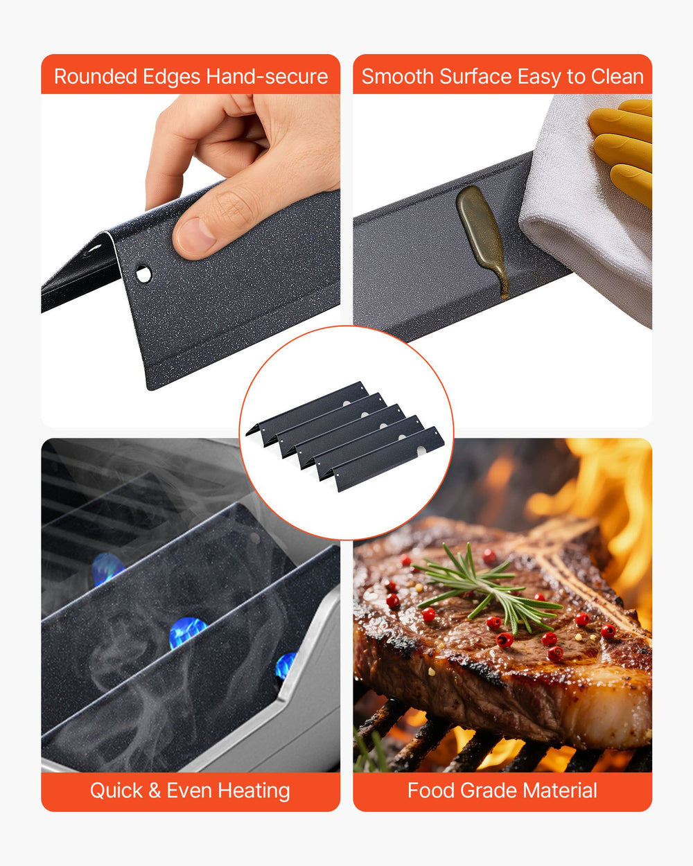 VEVOR Flavorizer Bars, 44cm Grill Replacement Part, for Weber Genesis ll 310 315 335 340, E/S 325s, ES/SX 325s, E/S 335, EX/SX/EPX-335 Grills, Porcelain-enameled Steel Thicker Heat Plate, 5 Pack