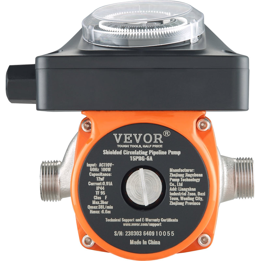 VEVOR Hot Water Circulation Pump Circulator Pump DN20 Inlet/Outlet DN15 Adapter