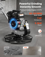 VEVOR Power Trowel, 610 mm Concrete Finishing Machine with Float Pan, 7HP Kohler Engine, 4 Blades, Adjustable Pitch, Gas-Powered Walk-Behind Cement Surface Finisher for Smooth Floors, Construction