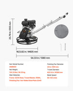 VEVOR Power Trowel, 610 mm Concrete Finishing Machine with Float Pan, 7HP Kohler Engine, 4 Blades, Adjustable Pitch, Gas-Powered Walk-Behind Cement Surface Finisher for Smooth Floors, Construction