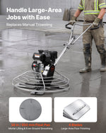 VEVOR Power Trowel, 950 mm Concrete Finishing Machine with Float Pan, 7HP Kohler Engine, 4 Blades, Adjustable Pitch, Gas-Powered Walk-Behind Cement Surface Finisher for Smooth Floors, Construction