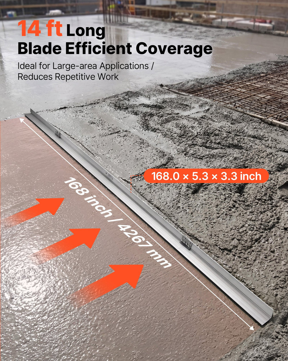 VEVOR Concrete Screed Blade 4267 mm Aluminum Alloy Board Leveling Tool, 5.3 in Wide Straight Edge, Wide Coverage, Replacement Surface Leveler for Driveway, Patio, Sidewalk, Garage Floor Finishing