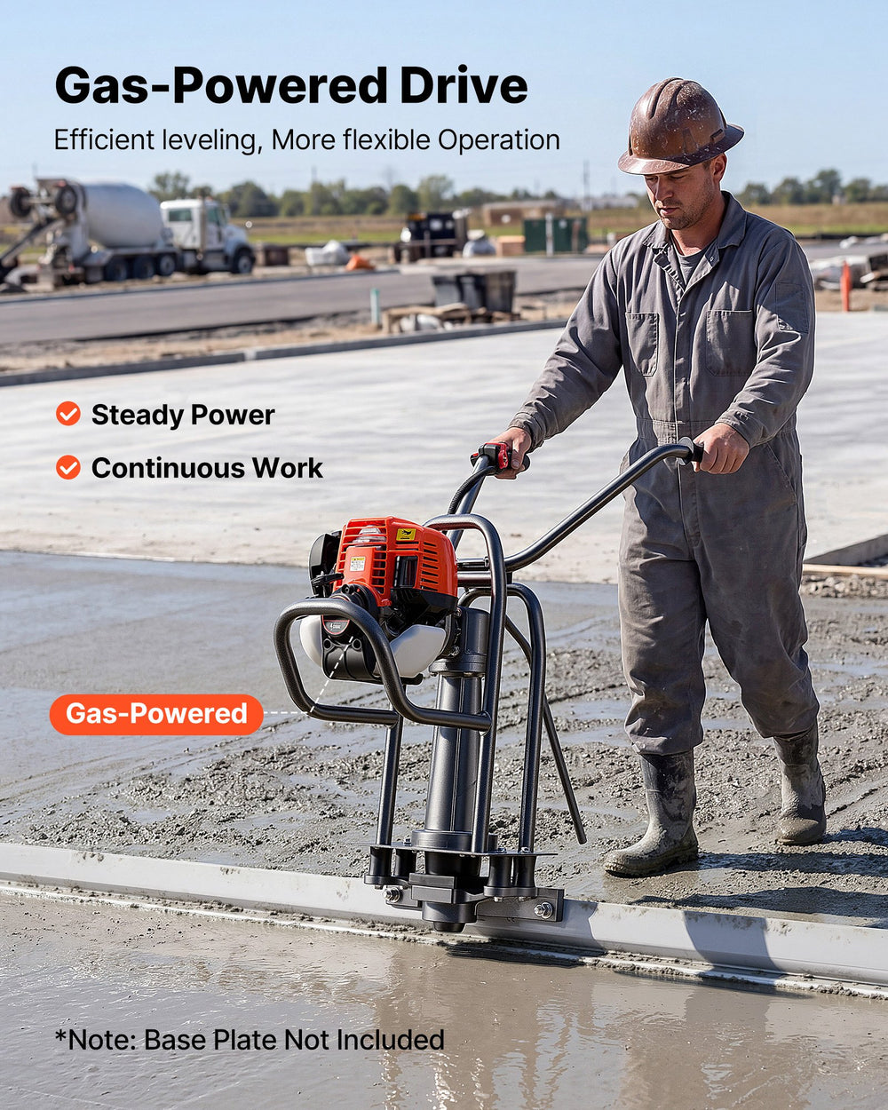 VEVOR Concrete Power Screed Gas-Powered Leveling Machine 1.16HP Engine, 4 Stroke Vibrating Screed, Flexible Shaft Drive, Adjustable Handle, Support Legs for Patio, Driveway, Floor Finishing, Jobsite