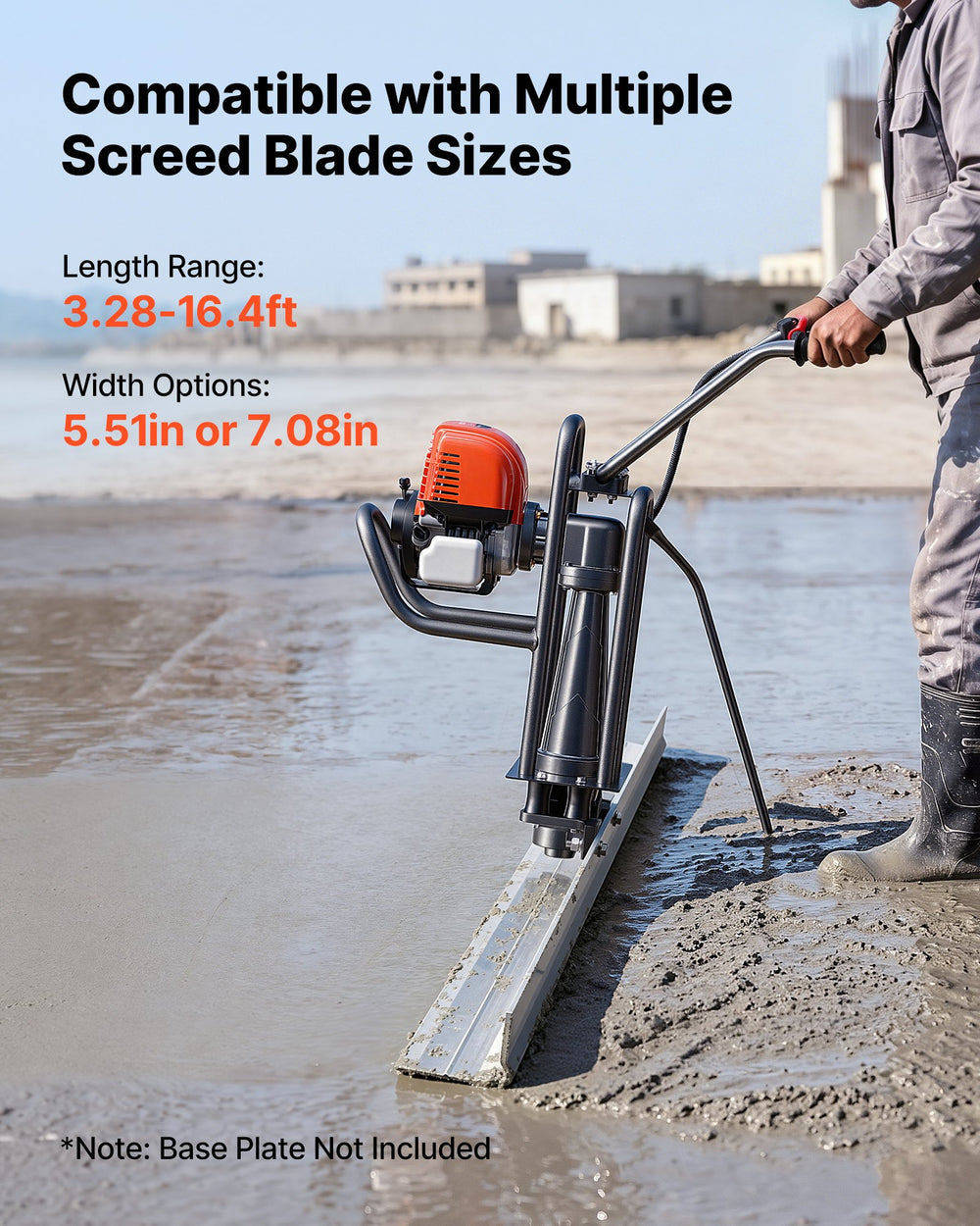 VEVOR Concrete Power Screed Gas-Powered Leveling Machine 1.16HP Engine, 4 Stroke Vibrating Screed, Flexible Shaft Drive, Adjustable Handle, Support Legs for Patio, Driveway, Floor Finishing, Jobsite