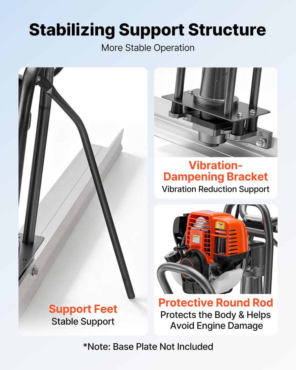 VEVOR Concrete Power Screed Gas-Powered Leveling Machine 1.16HP Engine, 4 Stroke Vibrating Screed, Flexible Shaft Drive, Adjustable Handle, Support Legs for Patio, Driveway, Floor Finishing, Jobsite