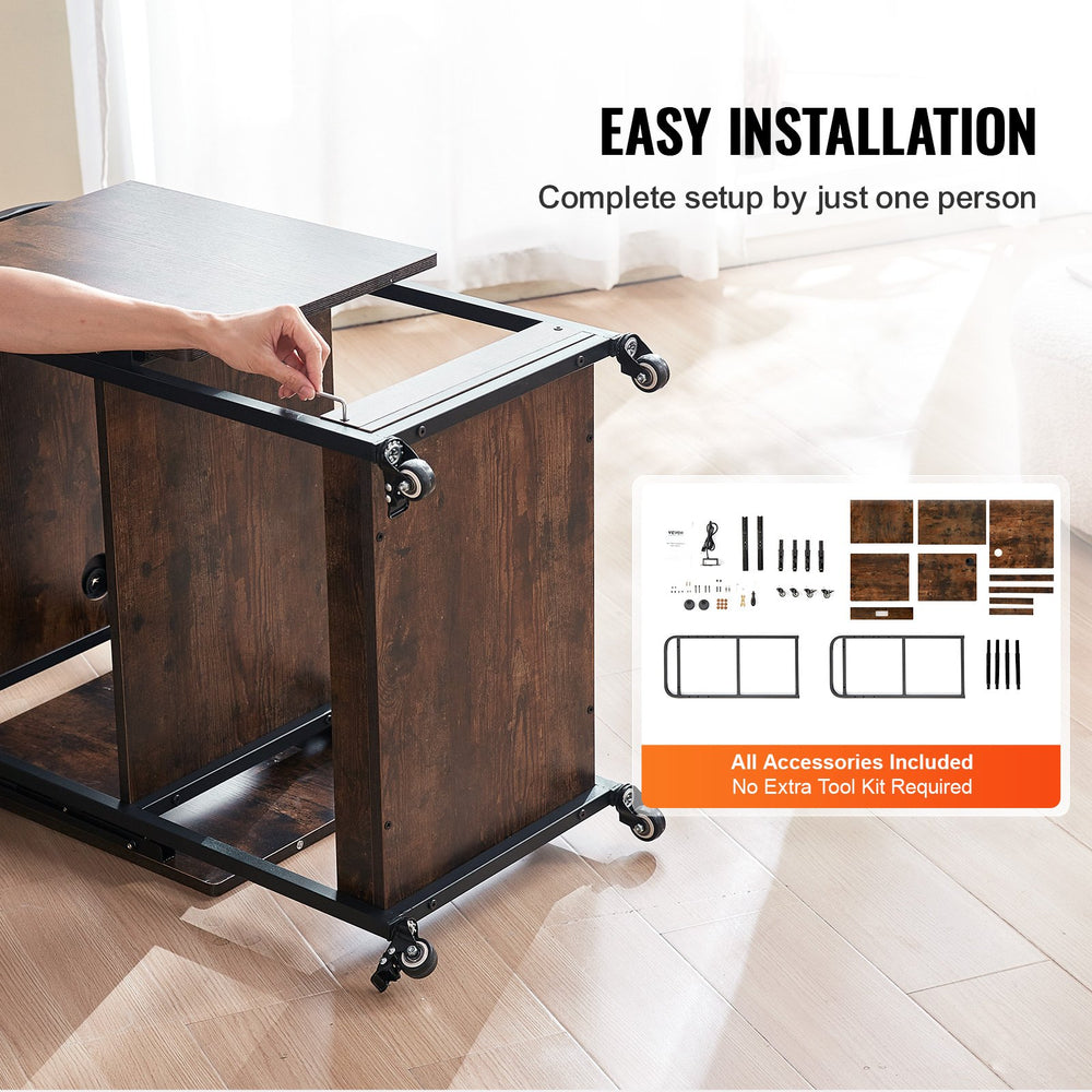 VEVOR Heat Press Table with Charging Station, 3 Tier Movable Heat Press Stand, Foldable Heat Transfer Machine Stand with Wheels, Rolling Metal Workbench for Sublimation Transfer Machine, Brown