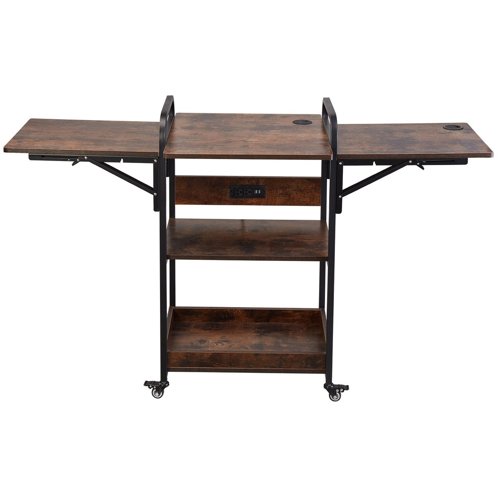 VEVOR Heat Press Table with Charging Station, 3 Tier Movable Heat Press Stand, Foldable Heat Transfer Machine Stand with Wheels, Rolling Metal Workbench for Sublimation Transfer Machine, Brown
