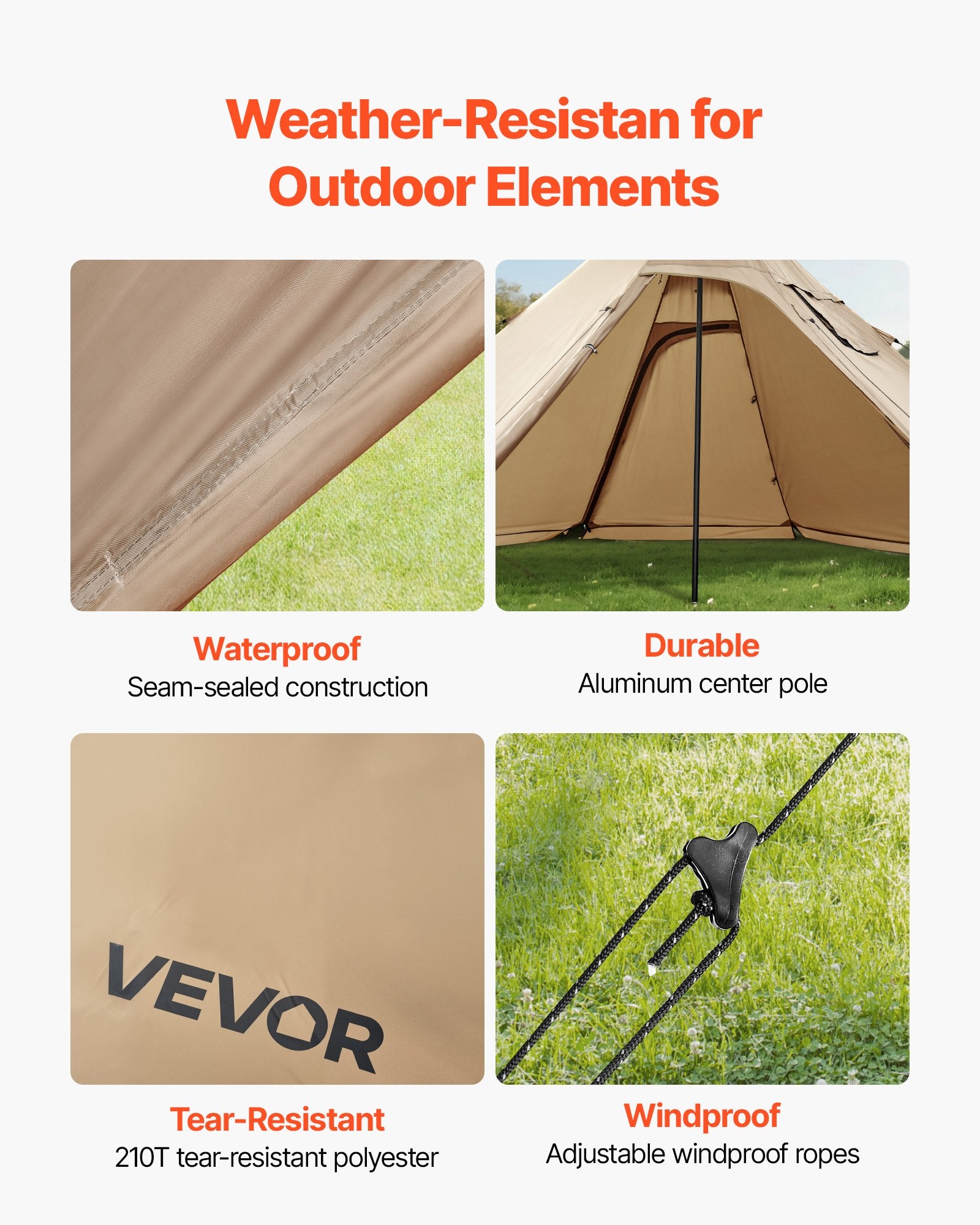 VEVOR Hot Tent for 2 Persons, Portable Winter Tipi Tent with Stove Jack, Waterproof Camping Tents, Lightweight 4 Season Shelter Tents for Hiking Fishing Backpacking, S Size