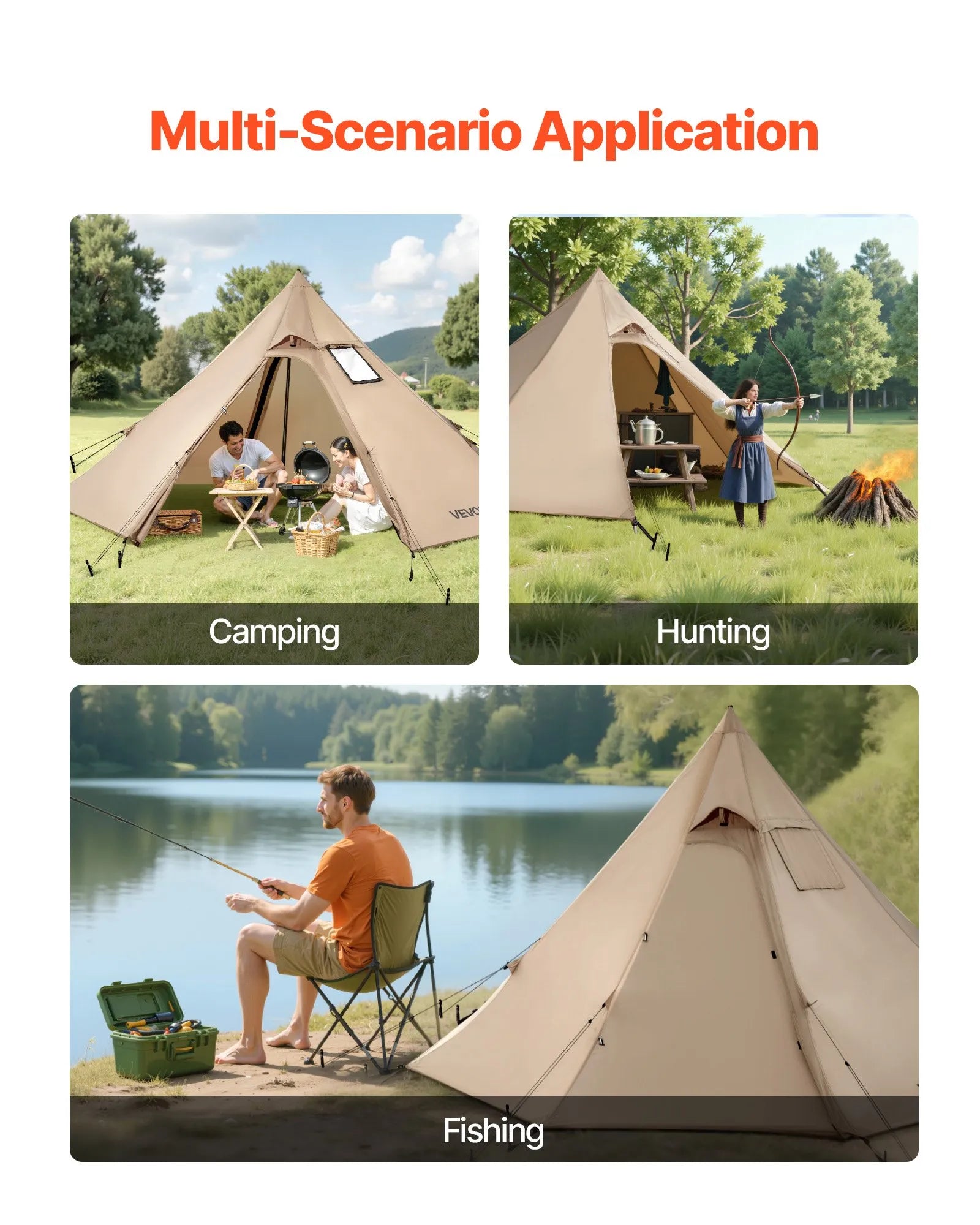 VEVOR Hot Tent for 2 Persons, Portable Winter Tipi Tent with Stove Jack, Waterproof Camping Tents, Lightweight 4 Season Shelter Tents for Hiking Fishing Backpacking, S Size