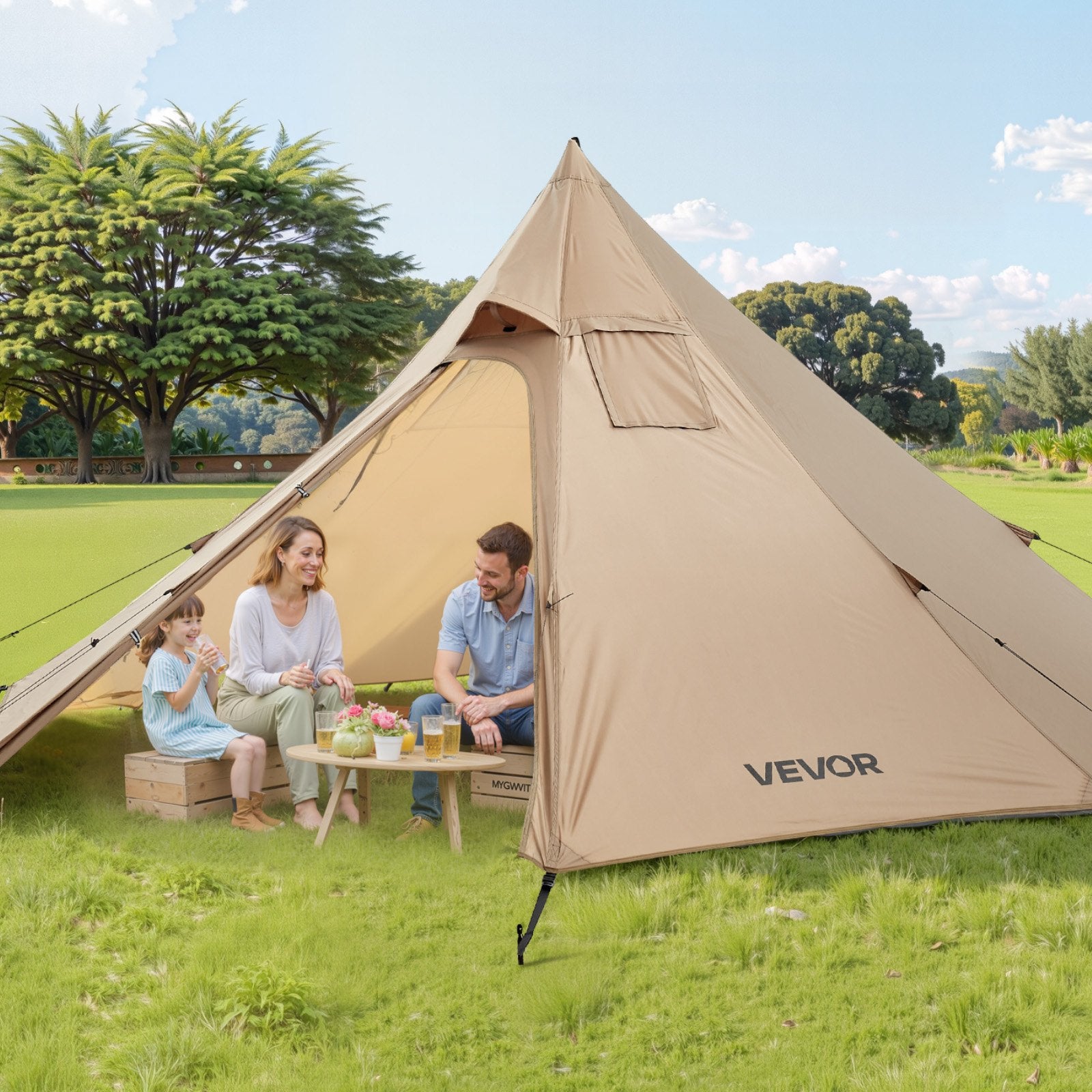 VEVOR Hot Tent for 2 Persons, Portable Winter Tipi Tent with Stove Jack, Waterproof Camping Tents, Lightweight 4 Season Shelter Tents for Hiking Fishing Backpacking, S Size