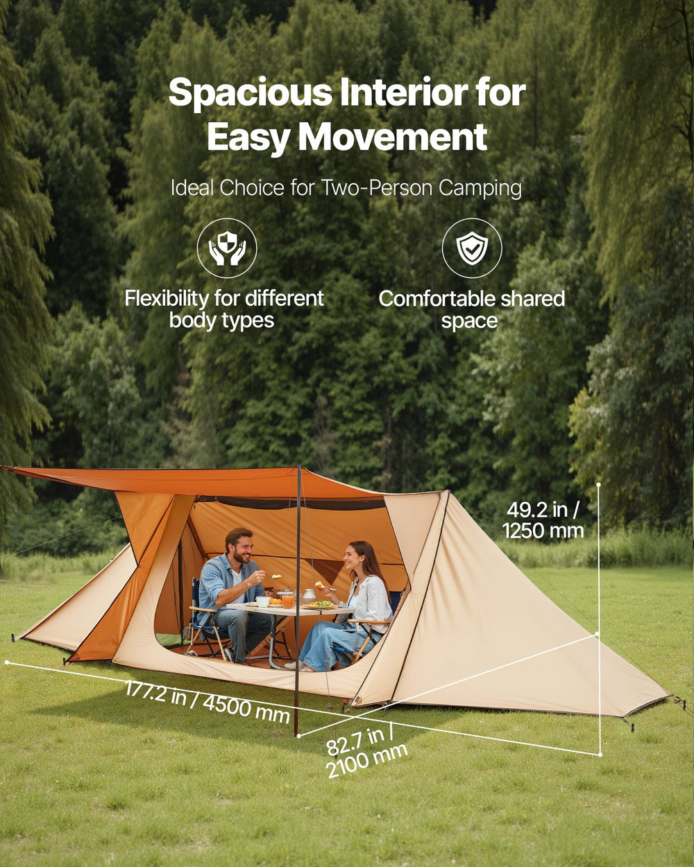 VEVOR Camping Hot Tent, Lightweight Bushcraft Tent with Stove Jack & 2 Tarp Poles, Waterproof Winter Hot Tents Shelters, Portable 4 Season Tents for 2 Persons Hiking Fishing Hunting Backpacking