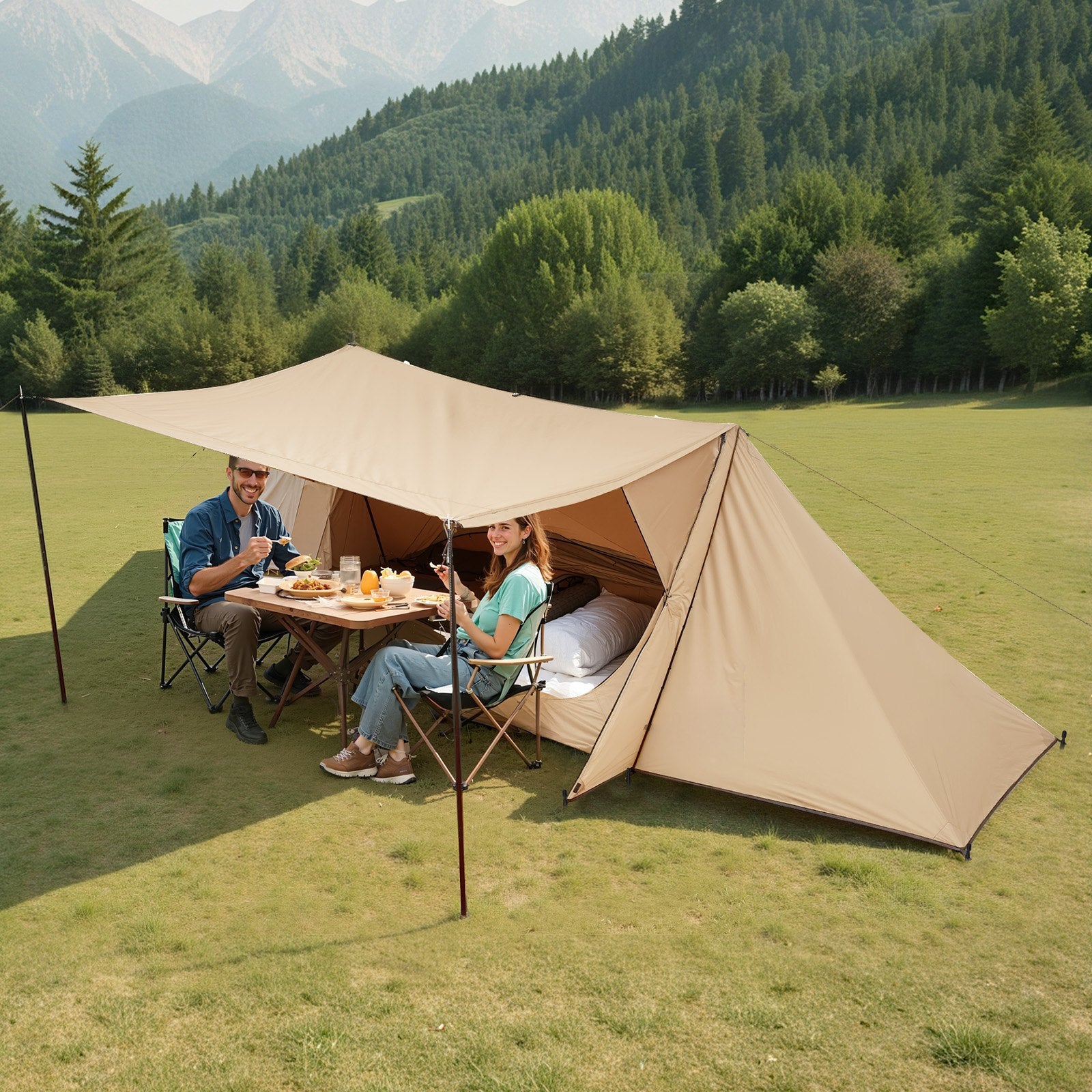VEVOR Camping Hot Tent, Lightweight Bushcraft Tent with Stove Jack & 2 Tarp Poles, Waterproof Winter Hot Tents Shelters, Portable 4 Season Tents for 2 Persons Hiking Fishing Hunting Backpacking