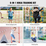 VEVOR Ninja Warrior Obstacle Course for Kids, 15.24 m Weatherproof Slacklines, 500lbs Weight Capacity Monkey Line, Outdoor Playset Equipment, Backyard Toys Training Equipment Set with 10 Obstacles