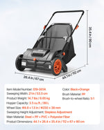 VEVOR Push Lawn Sweeper, 21inch Leaf & Grass Collector, Strong Plastic Wheels & Heavy Duty Thickened Steel Durable to Use with Large Capacity 3.5 cu. ft. Mesh Collection Hopper Bag, 2 Spinning Brushes