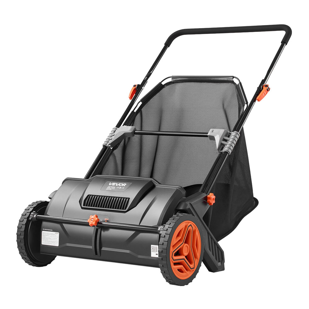 VEVOR Push Lawn Sweeper, 21inch Leaf & Grass Collector, Strong Plastic Wheels & Heavy Duty Thickened Steel Durable to Use with Large Capacity 3.5 cu. ft. Mesh Collection Hopper Bag, 2 Spinning Brushes