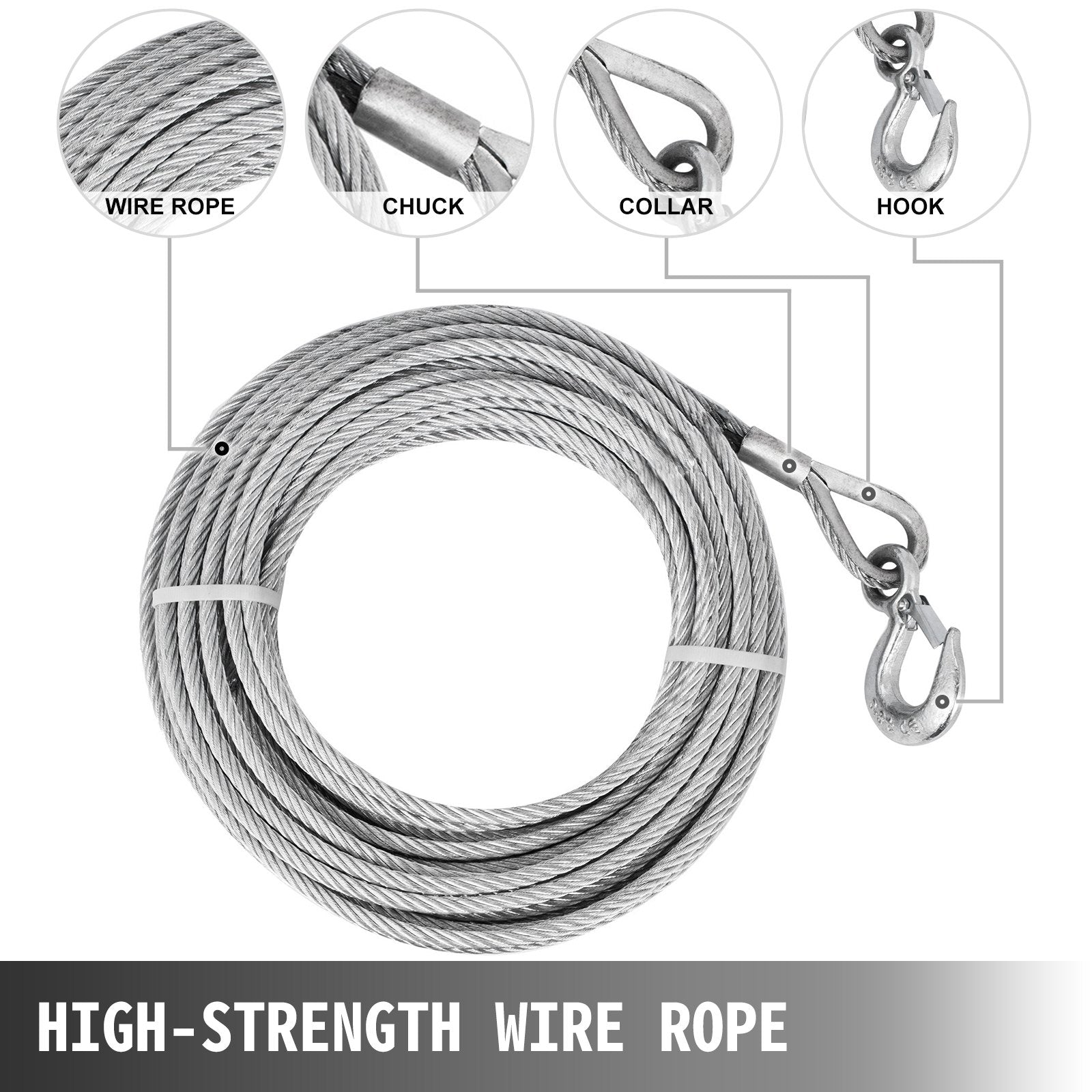 VEVOR Wire Rope Puller 1.6T/1587.6 kg Capacity Hand Winch Rope 2499.4 cm Grip Puller Manual Wire Rope Puller Heavy Duty Wire Rope Grip Puller Hoist Pulling Towing Equipment for Indoor and Outdoor Use