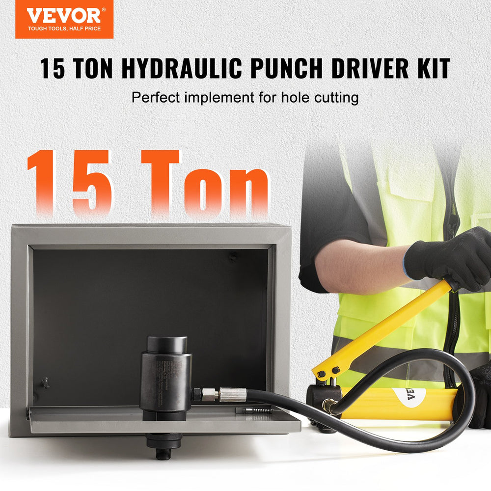 VEVOR 15 Ton Hydraulic Knockout Punch Driver Kit Hole Tool 12.7mm-101.6mm with 10 Dies