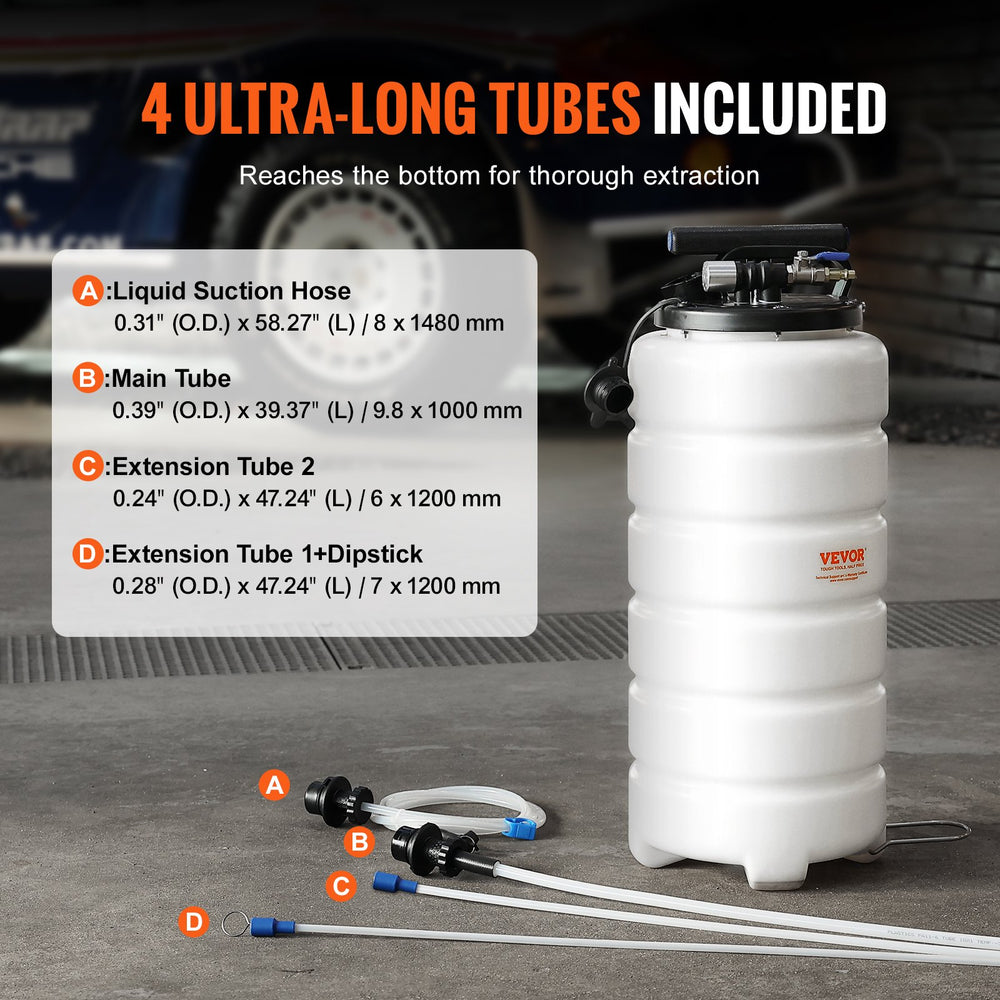VEVOR Fluid Extractor, 4 Gallons (15 Liters), Pneumatic/Manual Oil Changer Vacuum Fluid Extractor with Dipstick and Suction Hose, Oil Extractor Change Pump for Automotive Fluids Vacuum Evacuation