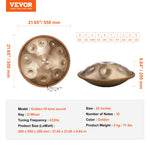 VEVOR Handpan Drum 55.9 cm 10 Notes D Minor Hand Drum Instrument with Mallet