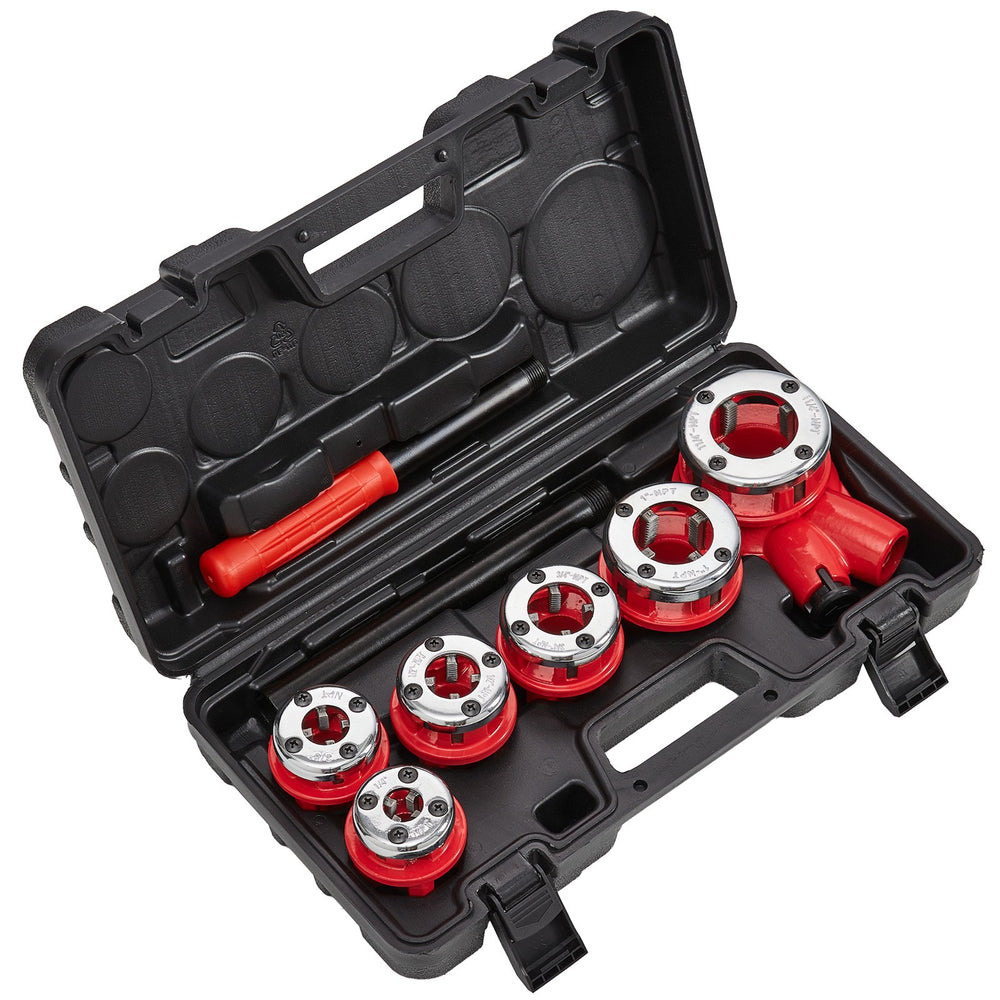VEVOR Ratchet Pipe Threader Kit, 6.4mm NPT - 32mm NPT Manual Ratcheting Pipe Threader, Portable Pipe Threading Tool Set with 6PCS NPT Dies, Storage Case for Galvanized Aluminum Iron Copper Pipes