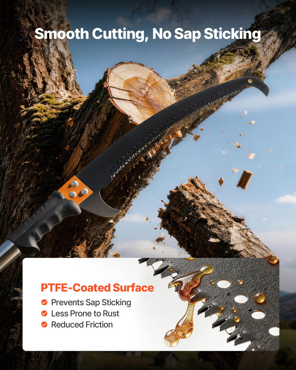 VEVOR Manual Pole Saw, 2.2-8.2 m Extendable Tree Pruner, Sharp Steel Blade and Scissors High Branches Trimming, Branch Trimmer with Lightweight 2.4 m Fiberglass Handles, for Pruning Palms and Shrubs