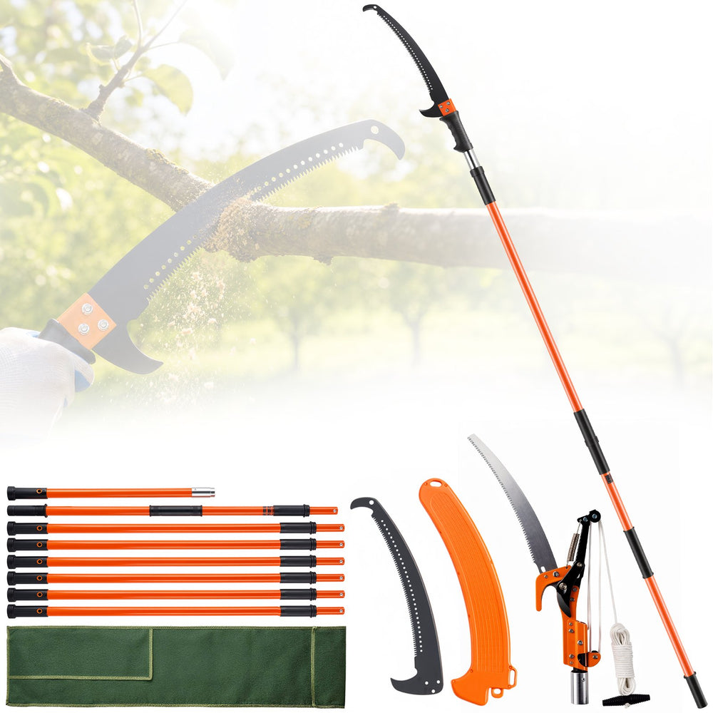 VEVOR Manual Pole Saw, 2.2-8.2 m Extendable Tree Pruner, Sharp Steel Blade and Scissors High Branches Trimming, Branch Trimmer with Lightweight 2.4 m Fiberglass Handles, for Pruning Palms and Shrubs