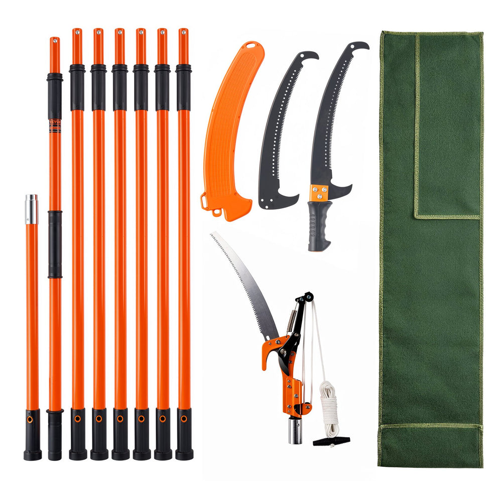 VEVOR Manual Pole Saw, 2.2-8.2 m Extendable Tree Pruner, Sharp Steel Blade and Scissors High Branches Trimming, Branch Trimmer with Lightweight 2.4 m Fiberglass Handles, for Pruning Palms and Shrubs