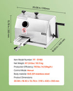 VEVOR Commercial Sugar Cane Juicer Machine 50 kg/h Output 3 Rollers 62 mm Inlet