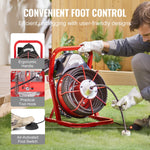 VEVOR Drain Cleaner Machine 75FT x 1/2 Inch, Sewer Snake Auger Manual Feed, 370W Electric Drain Cleaning Machine with 4 Cutters & Air-activated Foot Switch for 2" to 4" Pipes