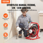VEVOR Drain Cleaner Machine Drain Auger 2286 cm x 9.5 mm Manual Feed & 4 Cutters